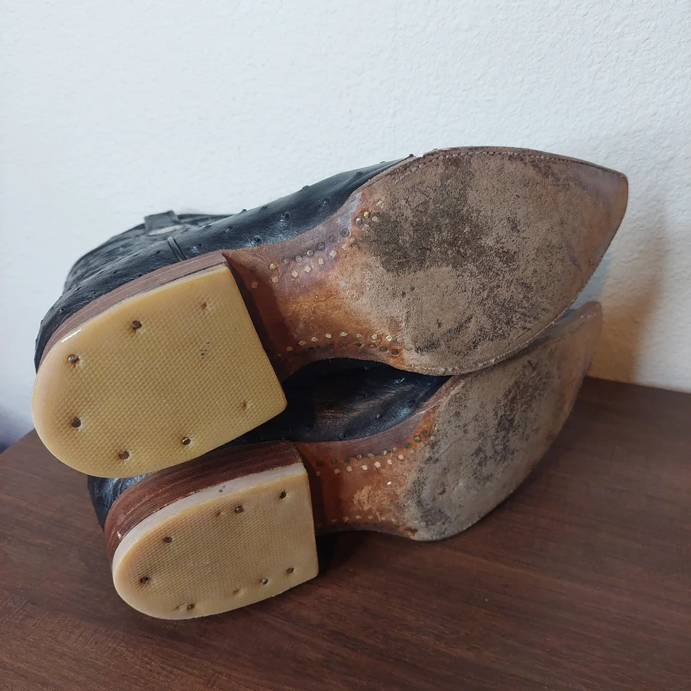 Ausente Pointed Toe Ostrich Leather Western Boots Men's‎ Size 7.5